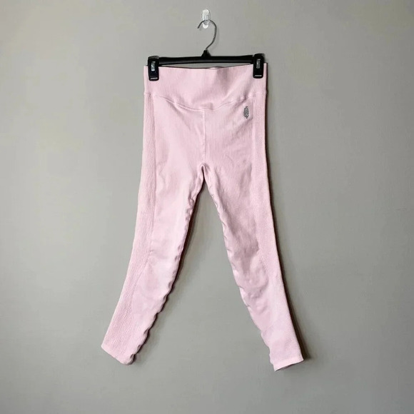 FP Movement Free People Women's M/L Ribbed Stretch Workout Leggings Baby Pink - Picture 2 of 13